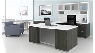 Executive Desks WFB Designs Bow Front U-Desk with Glass Door Hutch