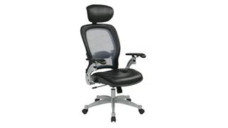 Office Chairs WFB Designs Light Mesh Back and Top Grain Leather Seat Office Chair with Headrest