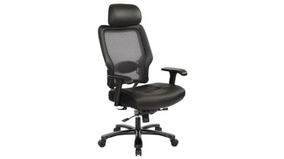 Big & Tall Dual Layer Air Grid Mesh & Leather Manager Chair with Headrest