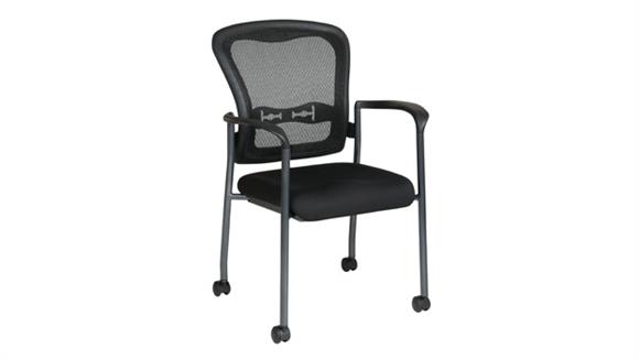 Mesh Back Visitor Chair with Casters and Black Fabric Padded Seat