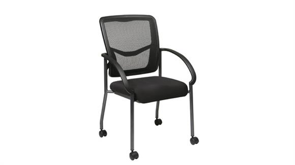 Mesh Back Visitor Chair with Casters and Black Fabric Padded Seat