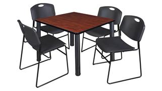 Cafeteria Tables Regency Furniture 36in Square Breakroom Table- Cherry/ Black & 4 Zeng Stack Chairs
