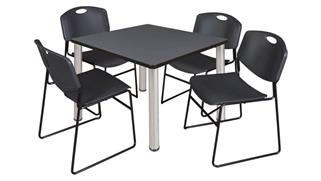 Cafeteria Tables Regency Furniture 36in Square Breakroom Table- Gray/ Chrome & 4 Zeng Stack Chairs
