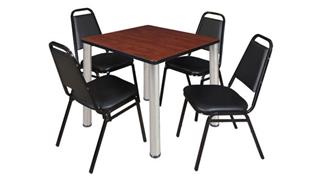 Cafeteria Tables Regency Furniture 30in Square Breakroom Table- Cherry/ Chrome & 4 Restaurant Stack Chairs- Black