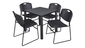 Cafeteria Tables Regency Furniture 30in Square Breakroom Table- Gray/ Black & 4  Zeng Stack Chairs