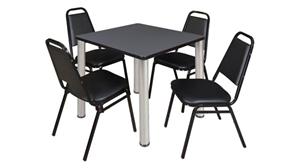 Cafeteria Tables Regency Furniture 30" Square Breakroom Table- Gray/ Chrome & 4 Restaurant Stack Chairs- Black