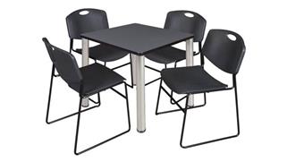 Cafeteria Tables Regency Furniture 30in Square Breakroom Table- Gray/ Chrome & 4 Zeng Stack Chairs
