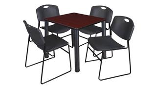 Cafeteria Tables Regency Furniture 30" Square Breakroom Table- Mahogany/ Black & 4 Zeng Stack Chairs