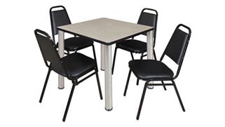 Cafeteria Tables Regency Furniture 30in Square Breakroom Table- Maple/ Chrome & 4 Restaurant Stack Chairs- Black