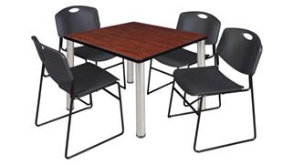 Cafeteria Tables Regency Furniture 36" Square Breakroom Table- Cherry/ Chrome & 4 Zeng Stack Chairs