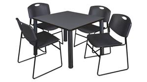 Cafeteria Tables Regency Furniture 36" Square Breakroom Table- Gray/ Black & 4 Zeng Stack Chairs