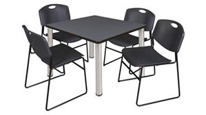 Cafeteria Tables Regency Furniture 36" Square Breakroom Table- Gray/ Chrome & 4 Zeng Stack Chairs