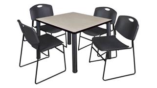 Cafeteria Tables Regency Furniture 36" Square Breakroom Table- Maple/ Black & 4 Zeng Stack Chairs