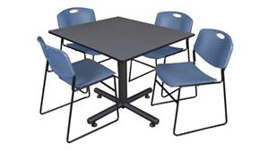 Cafeteria Tables Regency Furniture 48" Square Breakroom Table- Gray & 4 Zeng Stack Chairs