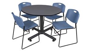 Cafeteria Tables Regency Furniture 48in Round Breakroom Table- Gray & 4 Zeng Stack Chairs