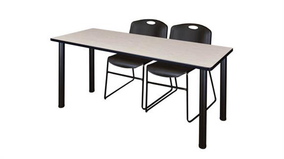 66in x 24in Training Table- Maple/ Black & 2 Zeng Stack Chairs
