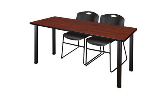 6ft x 24in Training Table- Cherry/ Black & 2 Zeng Stack Chairs