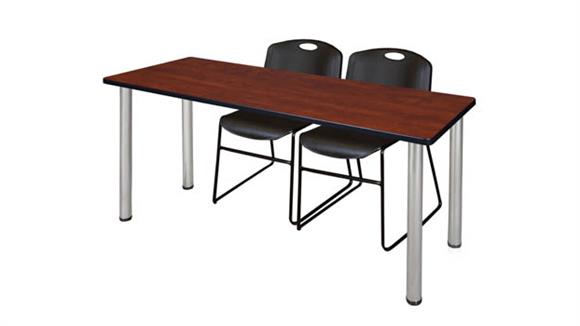 6ft x 24in Training Table- Cherry/ Chrome & 2 Zeng Stack Chairs