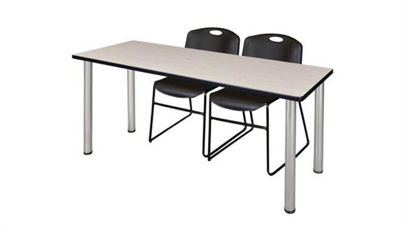 6ft x 24in Training Table- Maple/ Chrome & 2 Zeng Stack Chairs