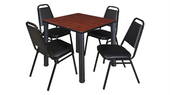 30in Square Breakroom Table- Cherry/ Black & 4 Restaurant Stack Chairs- Black