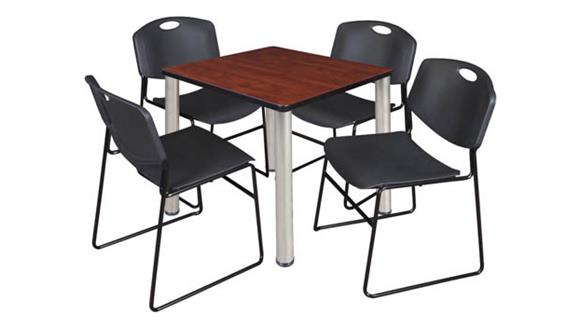 30in Square Breakroom Table- Cherry/ Chrome & 4 Zeng Stack Chairs