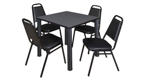 30in Square Breakroom Table- Gray/ Black & 4 Restaurant Stack Chairs- Black