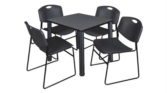 30in Square Breakroom Table- Gray/ Black & 4  Zeng Stack Chairs