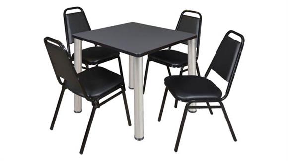 30in Square Breakroom Table- Gray/ Chrome & 4 Restaurant Stack Chairs- Black