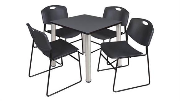 30in Square Breakroom Table- Gray/ Chrome & 4 Zeng Stack Chairs