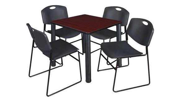 30in Square Breakroom Table- Mahogany/ Black & 4 Zeng Stack Chairs