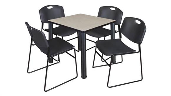 30in Square Breakroom Table- Maple/ Black & 4 Zeng Stack Chairs