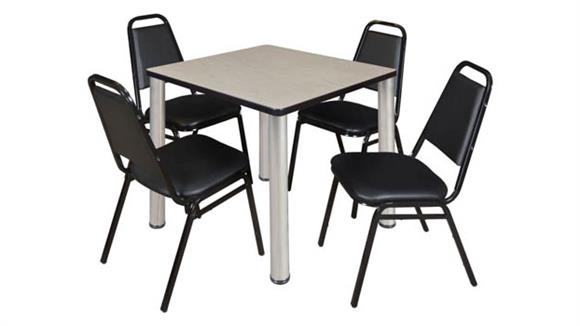 30in Square Breakroom Table- Maple/ Chrome & 4 Restaurant Stack Chairs- Black