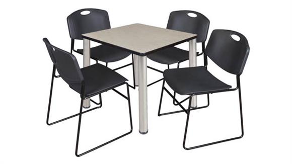 30in Square Breakroom Table- Maple/ Chrome & 4 Zeng Stack Chairs