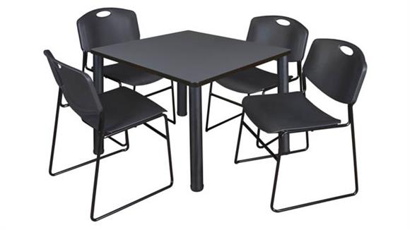36in Square Breakroom Table- Gray/ Black & 4 Zeng Stack Chairs