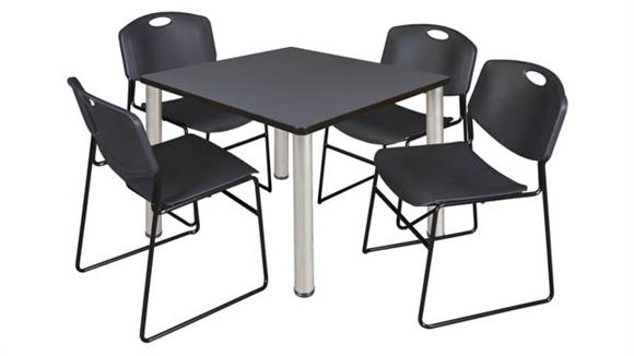 36in Square Breakroom Table- Gray/ Chrome & 4 Zeng Stack Chairs