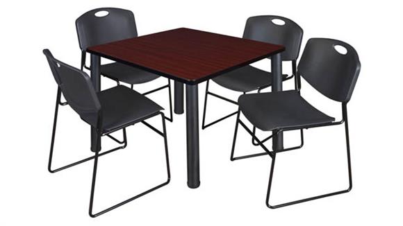 36in Square Breakroom Table- Mahogany/ Black & 4 Zeng Stack Chairs