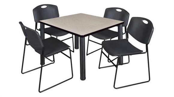 36in Square Breakroom Table- Maple/ Black & 4 Zeng Stack Chairs