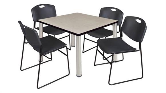 36in Square Breakroom Table- Maple/ Chrome & 4 Zeng Stack Chairs