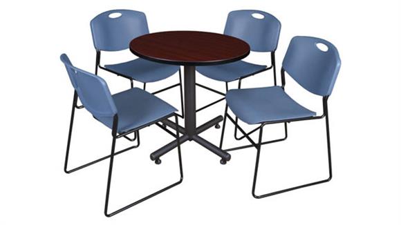 30in Round Breakroom Table- Mahogany & 4 Zeng Stack Chairs