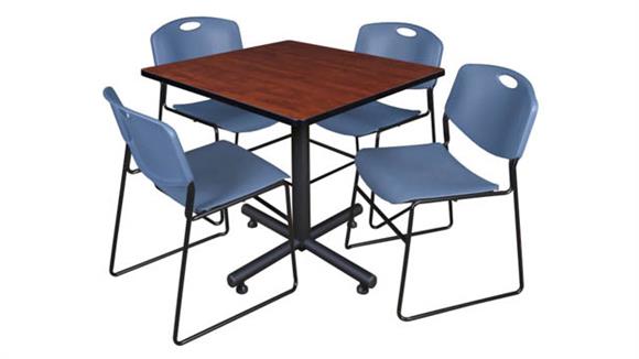 36in Square Breakroom Table- Cherry & 4 Zeng Stack Chairs