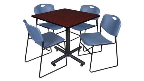 36in Square Breakroom Table- Mahogany & 4 Zeng Stack Chairs