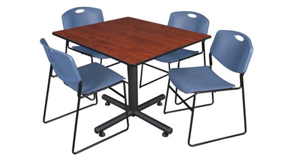 48in Square Breakroom Table- Cherry & 4 Zeng Stack Chairs