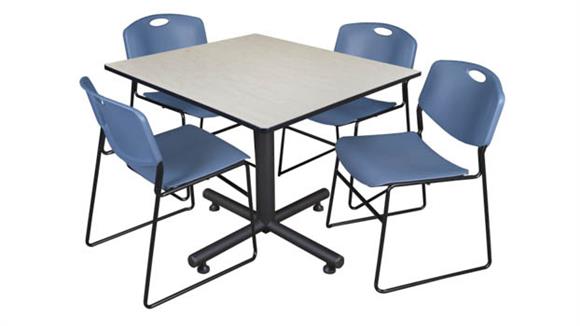 48in Square Breakroom Table- Maple & 4 Zeng Stack Chairs
