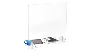 Covid19 Office Sneeze Guards Safco Office Furniture Portable Freestanding All-Acrylic Sneeze Guard with Document Pass-Through