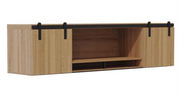 72” Wall-Mounted Hutch with Sliding Wood Doors
