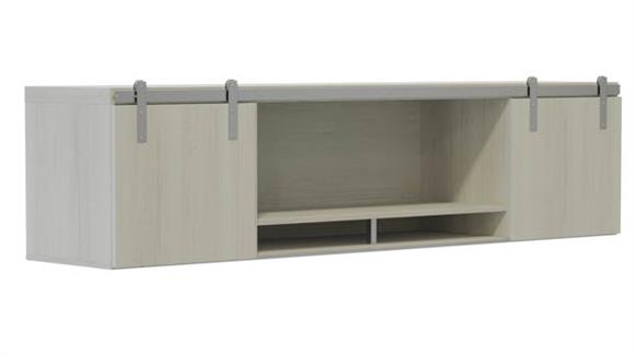 72” Wall-Mounted Hutch with Sliding Wood Doors