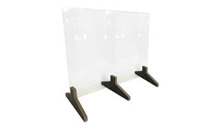 Covid19 Office Sneeze Guards Waddell Countertop Protective Plastic Shield with No Frame and 12”D 3-piece Wood Base, 24”H x 30”W x 12”D