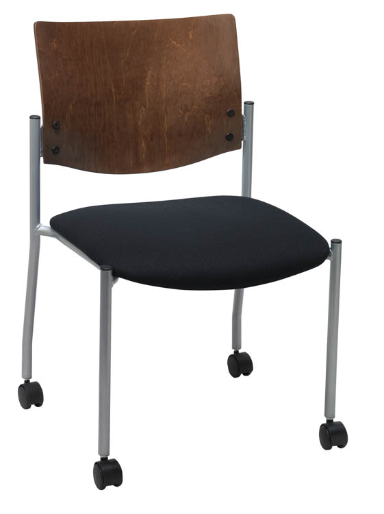 Side / Guest Chair, Armless with Wood Back and Casters by KFI Seating