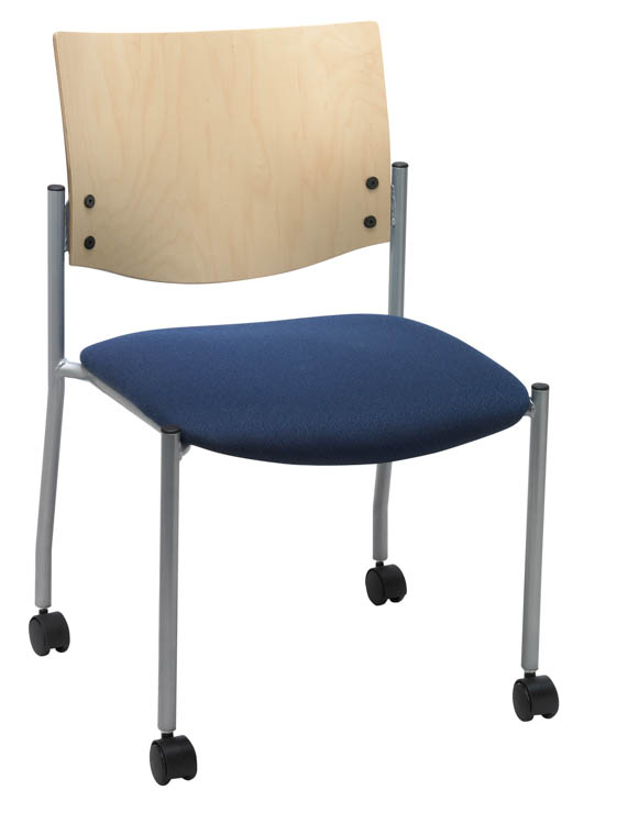 Side / Guest Chair, Armless with Wood Back and Casters by KFI Seating