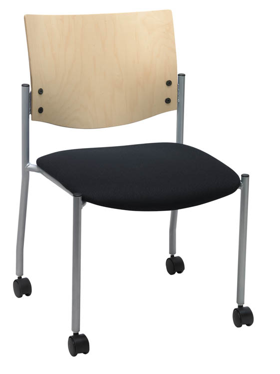 Side / Guest Chair, Armless with Wood Back and Casters by KFI Seating
